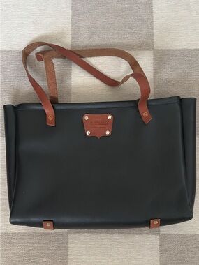 Goertzen Leather Tote with Brown Strap Accents